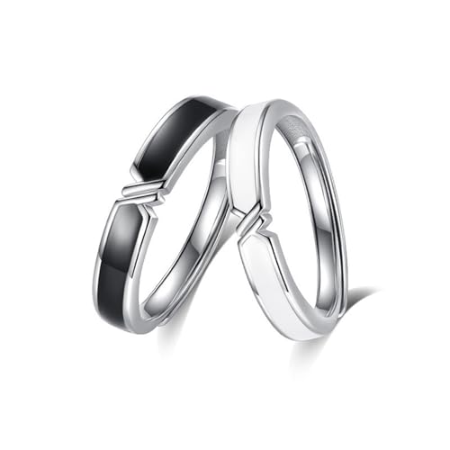 Calefee Partnerringe Silber 925, Ringe Paare Verlobung Personalisierte Verstellbar Schwarz-Weißer Emaille-Ring Calefee Partnerringe Silber 925, Ringe Paare Verlobung Personalisierte Verstellbar Schwarz-Weißer Emaille-Ring von Calefee