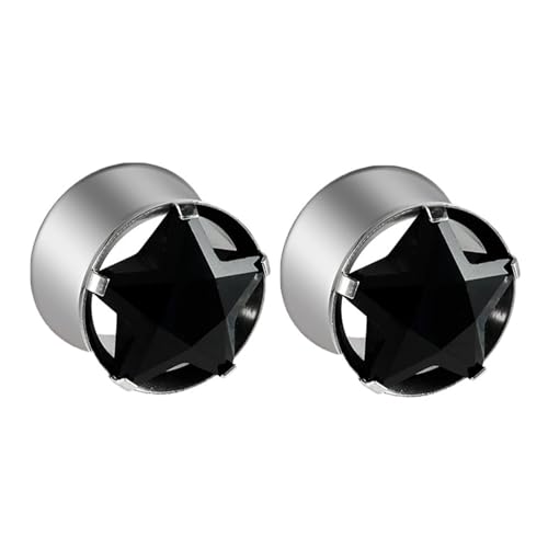 Calefee Plugs 16mm, Ohr Plug Edelstahl mit sternförmigem Zirkonia, Piercing Schmuck Ohrdehner für Damen 2er Set von Calefee