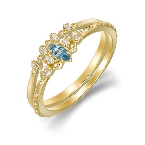 Calefee Ring Damen Gold 585, Hochzeit Ringe Frauen 2er Set mit Erstellter Aquamarin und Moissanite, Schmuck Echtgold 14 Karat gr. 49 (15.6) von Calefee