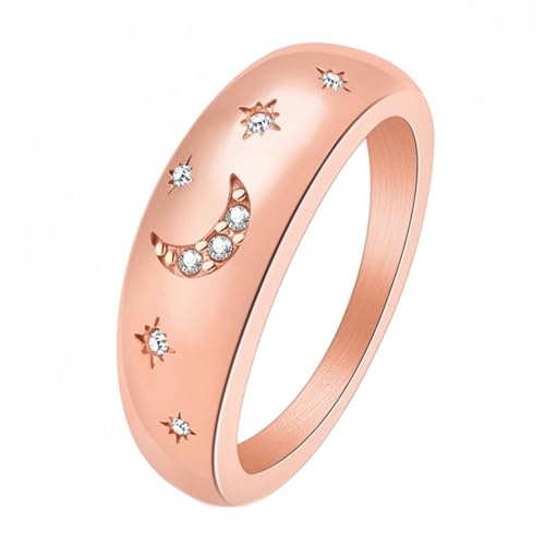Calefee Ring Damen Verlobungsring, Edelstahlringe Damen Eheringe Bandring Mondstern Breit 7 mm mit Zirkonia, gr. 60 von Calefee