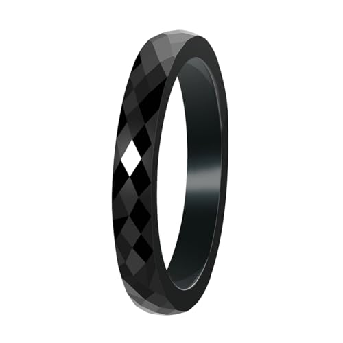 Calefee Ring Damen Verlobungsring, Keramik Ringe Schwarz Eheringe Bandring Facettiert 3 mm Breit, Größe 49 von Calefee