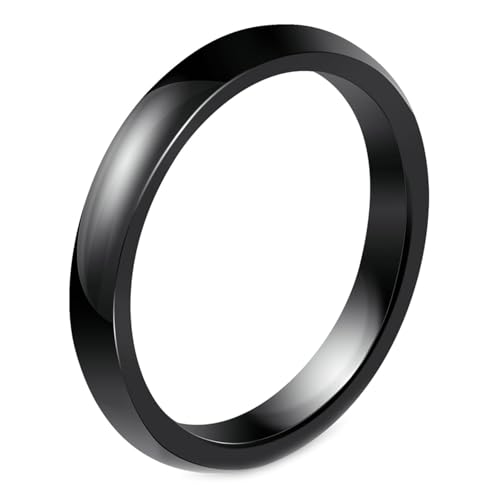 Calefee Ring Damen Verlobungsring, Keramik Ringe Schwarz Eheringe Modeschmuck Bandring Breit 3 mm, Größe 52 von Calefee