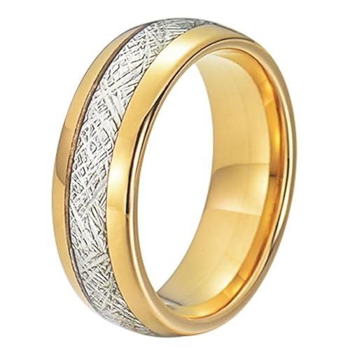 Calefee Ring Damen Verlobungsring, Männer Ringe Edelstahl Eheringe Bandring Gold Breit 8 mm mit Metall, Größe 72 von Calefee