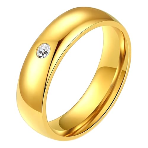 Calefee Ring Damen Verlobungsring, Ring Personalisiert Herren Edelstahl Goldring Breit 5 mm mit Zirkonia, Größe 62 von Calefee