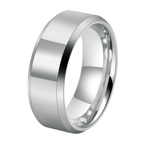 Calefee Ring Damen Verlobungsring, Ring Wolfram Herren Personalisiert Bandring Breit 8 mm mit Abgeschrägter Kante, Größe 67 von Calefee