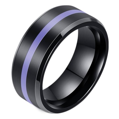 Calefee Ring Damen Verlobungsring, Ringe Herren Edelstahl Eheringe Bandring Breit 8 mm Schwarz Matt Gebürstet mit Emaille, gr. 62 von Calefee