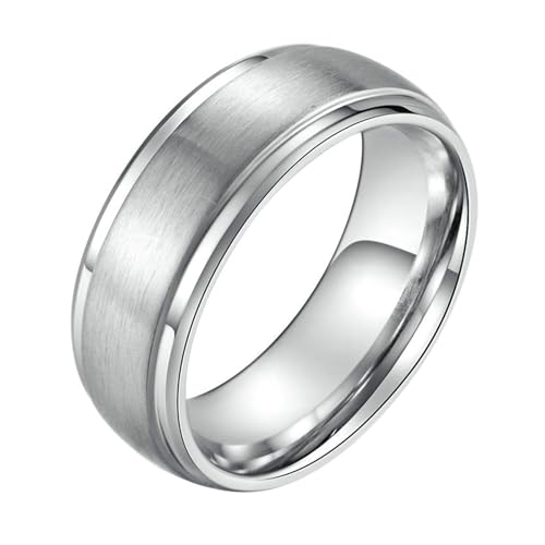 Calefee Ring Herren Verlobungsring, Edelstahlringe Herren Personalisiert Bandring Breit 8 mm Matt Gebürstet, Größe 67 von Calefee