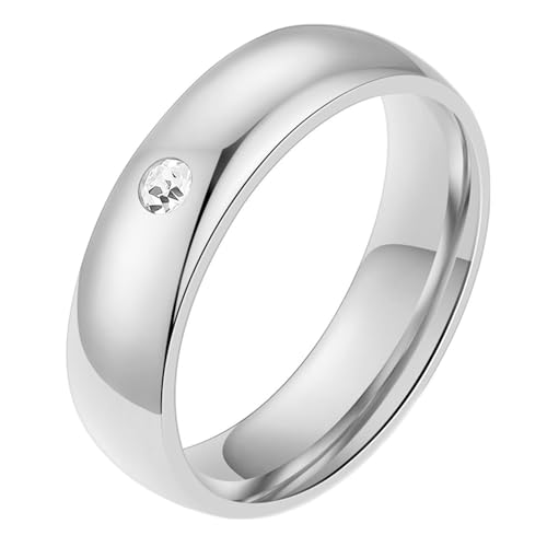 Calefee Ring Herren Verlobungsring, Eheringe Edelstahl Modeschmuck Bandring Breit 5 mm Glatt mit Zirkonia, Größe 57 von Calefee