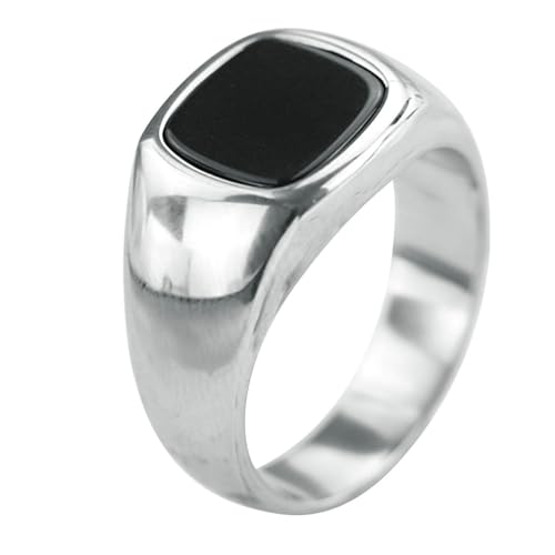 Calefee Ring Herren Verlobungsring, Eheringe Edelstahl Modeschmuck Siegelring Breit 12 mm Quadratische Form mit Schwarzem Stein, Größe 65 von Calefee