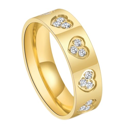 Calefee Ring Herren Verlobungsring, Eheringe Edelstahl Personalisiert Bandring Gold 6 mm Breit mit Zirkonia, Größe 54 von Calefee