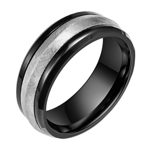 Calefee Ring Herren Verlobungsring, Männer Ringe Edelstahl Eheringe Schwarz-Silber Bandring Matt 8 mm Breit, gr. 62 von Calefee