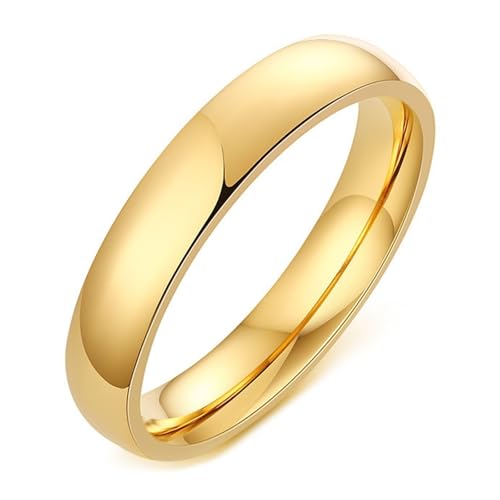 Calefee Ring Herren Verlobungsring, Personalisierte Ringe Damen Edelstahl Bandring Gold Glatt 4 mm Breit, Größe 49 von Calefee