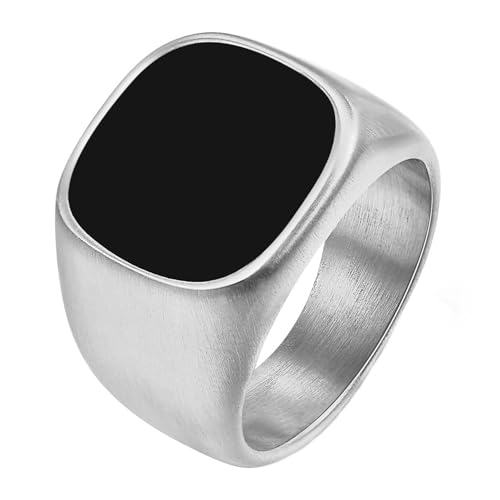 Calefee Ring Herren Verlobungsring, Personalisierte Ringe Edelstahl Siegelring Breit 16 mm Quadratische Form mit Emaille, Größe 67 von Calefee
