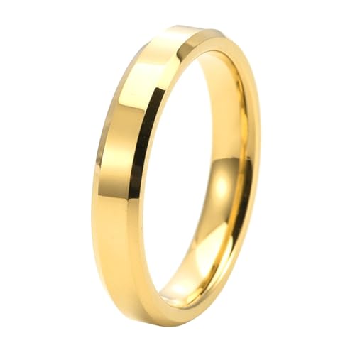 Calefee Ring Herren Verlobungsring, Ring Wolfram Personalisiert Damen Bandring Gold Breit 4 mm mit Abgeschrägter Kante, Größe 57 von Calefee