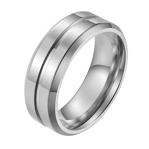 Calefee Ring Herren Verlobungsring, Ringe Edelstahl Männer Personalisiert Bandring Breit 8 mm Glatt mit Rille, Größe 52 von Calefee