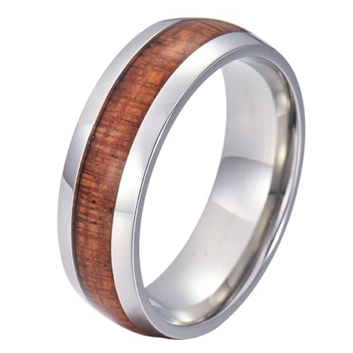 Calefee Ring Herren Verlobungsring, Ringe mit Gravur für Freundinnen Edelstahl Holzring Breit 8 mm, Größe 54 von Calefee