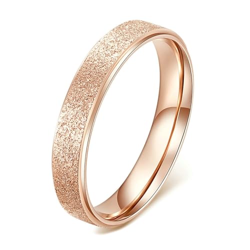 Calefee Ring Schlicht Damen Eheringe, Damen Ringe Edelstahl Verlobungsring Bandring Breit 4 mm Matt Roségold, Größe 47 von Calefee