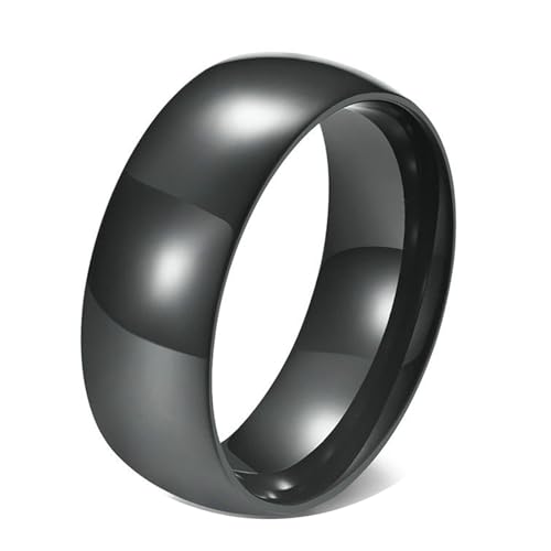 Calefee Ring Schlicht Damen Eheringe, Edelstahl Ringe Herren Verlobungsring Bandring Breit 8 mm Glatt Schwarz, Größe 54 von Calefee