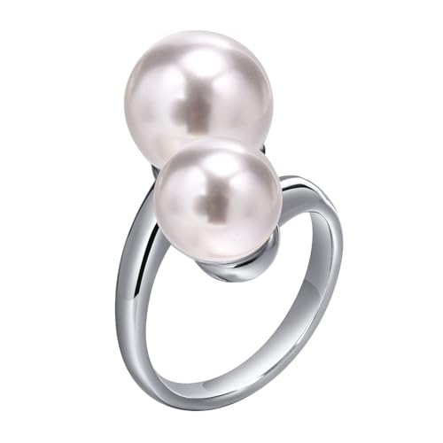Calefee Ring Schlicht Damen Eheringe, Edelstahlringe Damen Verlobungsring 3 mm Breit mit Perlen, Größe 52 von Calefee