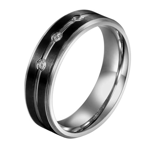 Calefee Ring Schlicht Damen Eheringe, Ring für Herren Edelstahl Personalisiert Bandring Matt Gebürstet Breit 6 mm mit Zirkonia, gr. 70 von Calefee