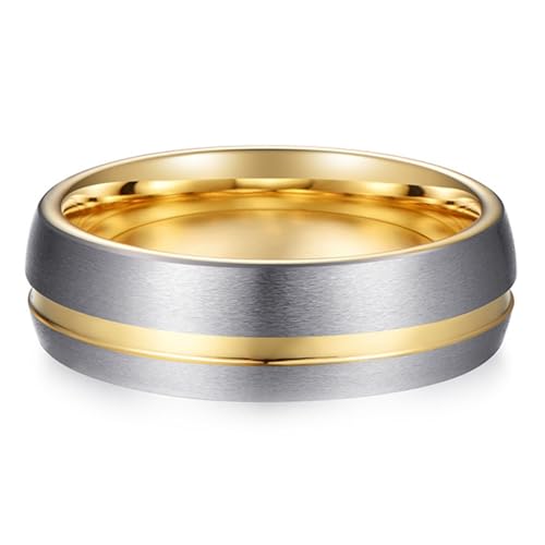 Calefee Ring Schlicht Damen Eheringe, Wolfram Ring Herren Personalisiert Bandring Breit 7 mm Matt Gebürstet mit Rille, gr. 65 von Calefee