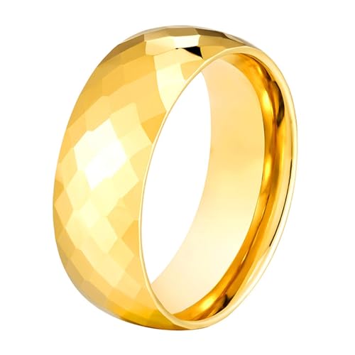 Calefee Ring Schlicht Damen Eheringe, Wolframringe für Trauung Modeschmuck Bandring Facettiert Gold 8 mm Breit, Größe 65 von Calefee