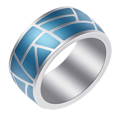 Calefee Ring Schlicht Herren Eheringe, Damen Ringe Edelstahl Personalisiert Bandring Breit 9,6 mm mit Blauem Emaille, gr. 54 von Calefee