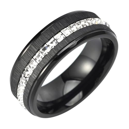 Calefee Ring Schlicht Herren Eheringe, Edelstahlring Damen Verlobungsring Bandring Breit 8 mm Matt Gebürstet mit Zirkonia, Größe 54 von Calefee