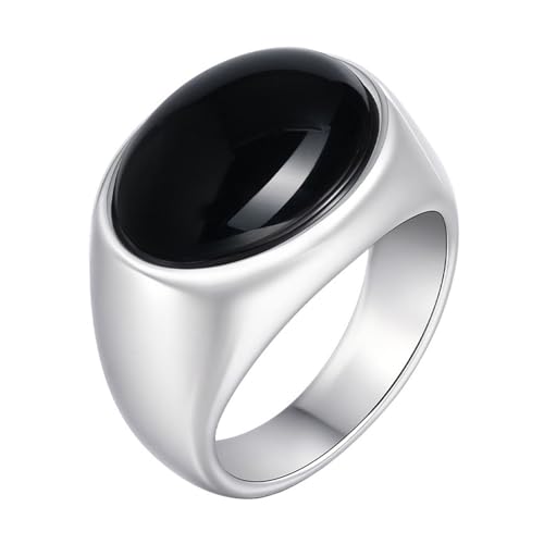 Calefee Ring Schlicht Herren Eheringe, Ring Herren Edelstahl Verlobungsring Siegelring Breit 15,5 mm mit Schwarzem Achat, Größe 67 von Calefee