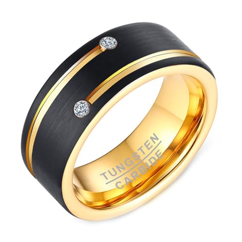 Calefee Ring Schlicht Herren Eheringe, Ring Personalisiert Herren Wolfram Bandring Matt Gebürstet Zweifarbig mit Zirkonia, gr. 60 von Calefee