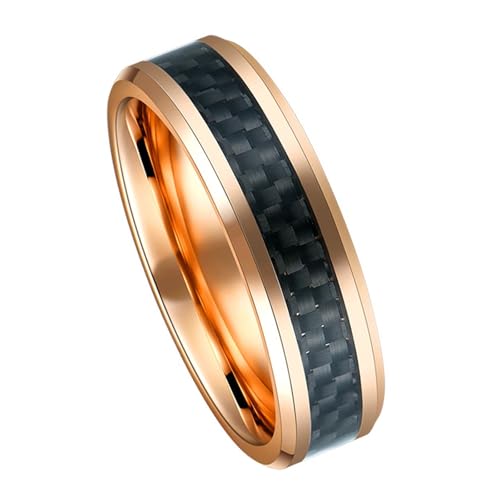 Calefee Ring Schlicht Herren Eheringe, Ring Wolframcarbid Damen Roségoldring Breit 6 mm mit Carbon, Größe 49 von Calefee