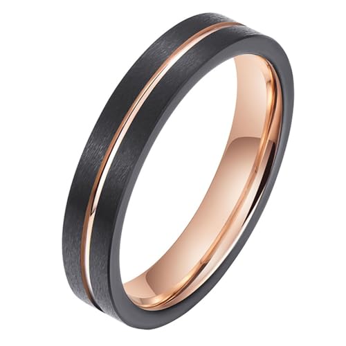 Calefee Ring Schlicht Herren Eheringe, Ring Wolframcarbid Personalisiert Bandring Matt Gebürstet 4 mm Breit mit Rille, gr. 52 von Calefee
