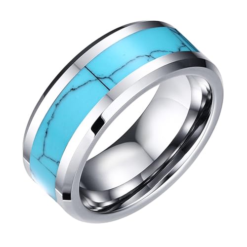Calefee Ring Schlicht Herren Eheringe, Ringe Wolframcarbid Personalisiert Bandring Breit 8 mm Türkis mit Abgeschrägter Kante, Größe 54 von Calefee