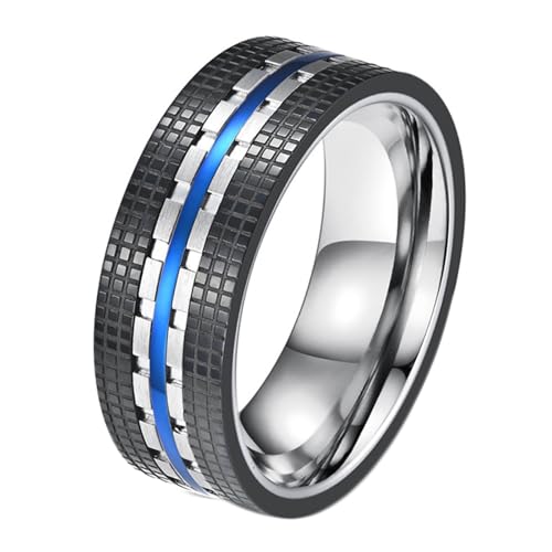 Calefee Ring Schlicht Herren Eheringe, Ringe für Herren Edelstahl Personalisiert Bandring Breit 8 mm Schwarz mit Rille, gr. 67 von Calefee