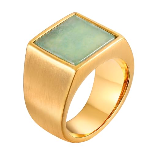 Calefee Ring Schlicht Herren Eheringe, Verlobungsring Herren mit Gravur Edelstahl Siegelring Breit 13,6 mm mit Grünem Stein, Größe 57 von Calefee