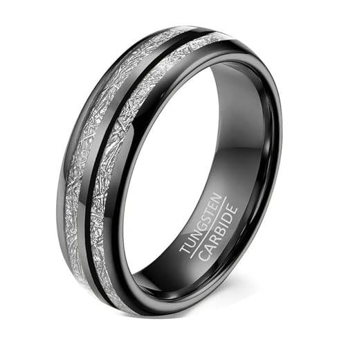 Calefee Ring Schlicht Herren Eheringe, Wolfram Ring mit Gravur Bandring Doppelnut 6 mm Breit Schwarz, Größe 57 von Calefee