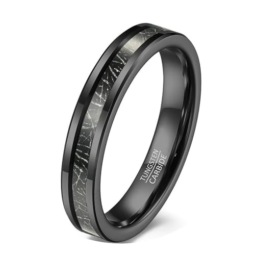 Calefee Ring Schlicht Herren Eheringe, Wolframringe für Trauung Modeschmuck Bandring Breit 4 mm mit Abgeschrägter Kante Schwarz, Größe 62 von Calefee