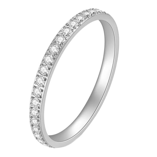Calefee Ring für Damen Verlobungsring, Damenringe Modeschm Edelstahl Ewigkeitsring 2 mm Breit, Größe 49 von Calefee