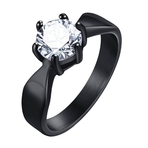 Calefee Ring für Damen Verlobungsring, Damenringe Modeschm Edelstahl Solitärring mit 7 mm Zirkonia, Größe 52 von Calefee