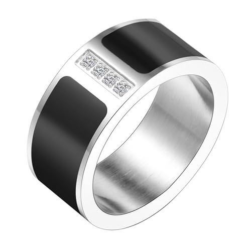 Calefee Ring für Damen Verlobungsring, Edelstahlringe Herren Personalisiert Bandring Breit 9 mm Schwarzes Emaille mit Zirkonia, gr. 54 von Calefee