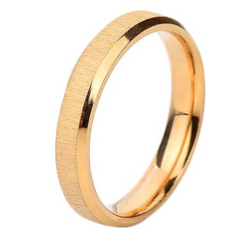 Calefee Ring für Damen Verlobungsring, Personalisierte Ringe Herren Edelstahl Bandring Breit 3 mm Matt Gebürstet Gold, Größe 57 von Calefee
