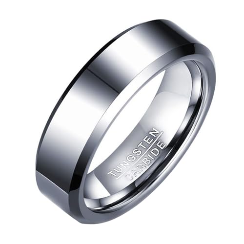 Calefee Ring für Damen Verlobungsring, Ring Herren Wolfram Personalisiert Bandring Breit 6 mm Breit, Größe 67 von Calefee