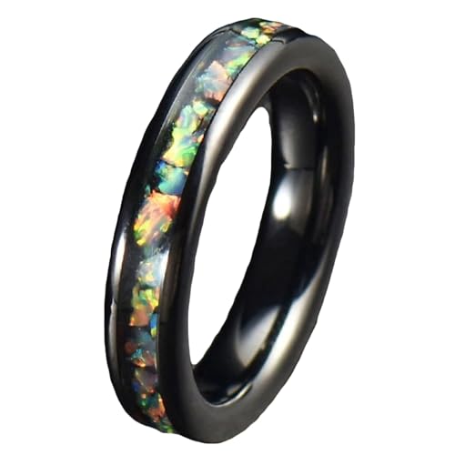 Calefee Ring für Damen Verlobungsring, Ring Wolframcarbid Personalisiert Bandring Breit 4 mm mit Opal, gr. 54 von Calefee