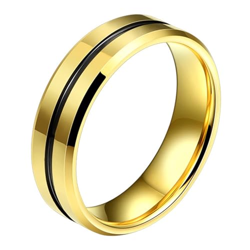 Calefee Ring für Damen Verlobungsring, Wolfram Ring Herren Eheringe Bandring Gold 6 mm Breit mit Rille, Größe 67 von Calefee
