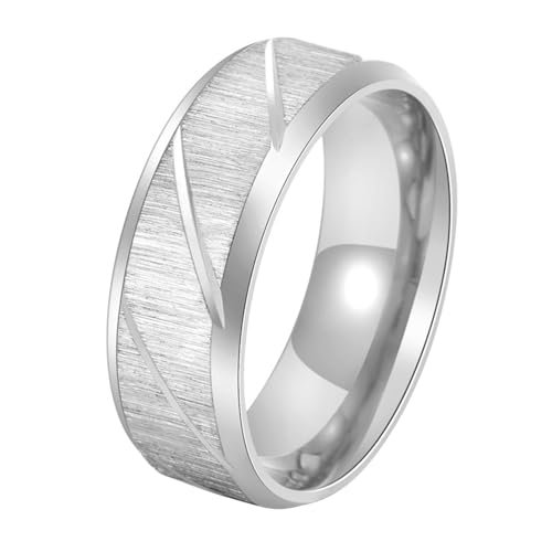 Calefee Ring für Herren Verlobungsring, Männer Ringe Edelstahl Eheringe Bandring Breit 8 mm Matt mit Rille, gr. 52 von Calefee
