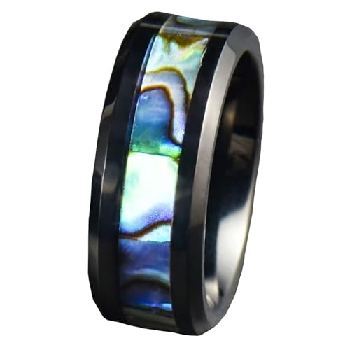 Calefee Ring für Herren Verlobungsring, Ring Wolfram Personalisiert Damen Bandring 8 mm Breit mit Perlmutt, Größe 70 von Calefee