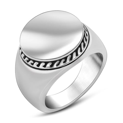 Calefee Ring für Herren Verlobungsring, Ringe für Herren Edelstahl Eheringe Siegelring Breit 16,6 mm Runde Form, Größe 60 von Calefee