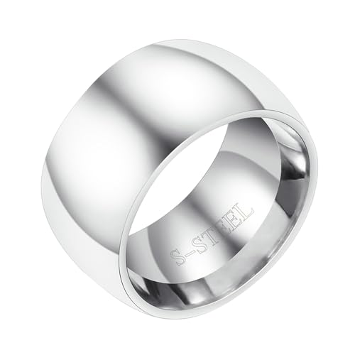 Calefee Ringe Damen Verlobungsring, Edelstahl Ringe Herren Eheringe Bandring Breit 11 mm Glatt, Größe 57 von Calefee