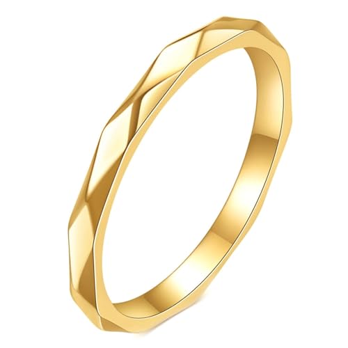 Calefee Ringe Damen Verlobungsring, Eheringe Edelstahl Modeschmuck Bandring Facettiert Breit 2 mm, Größe 52 von Calefee