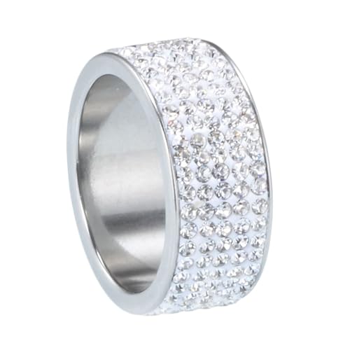 Calefee Ringe Damen Verlobungsring, Ring Herren Edelstahl Personalisiert Bandring Breit 8 mm mit 5-Reihigem Zirkonia, gr. 52 von Calefee